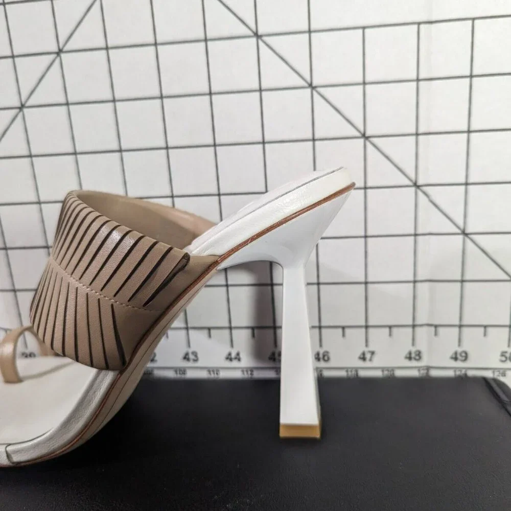 Neutral Beige Strappy Square-Toe Mid-Heel Sandals